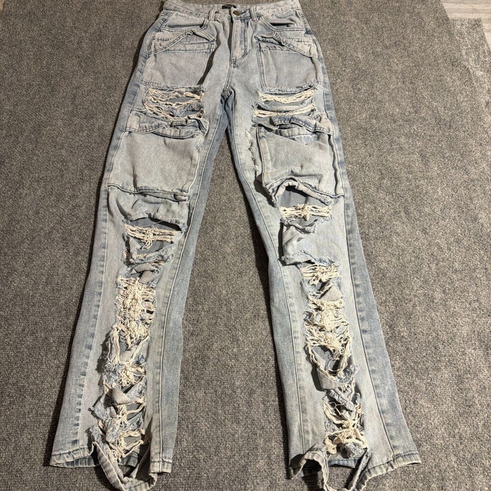 EDGE BYKS Denim Jeans Womens Size Small (29" Waist) Distressed Cargo Blue